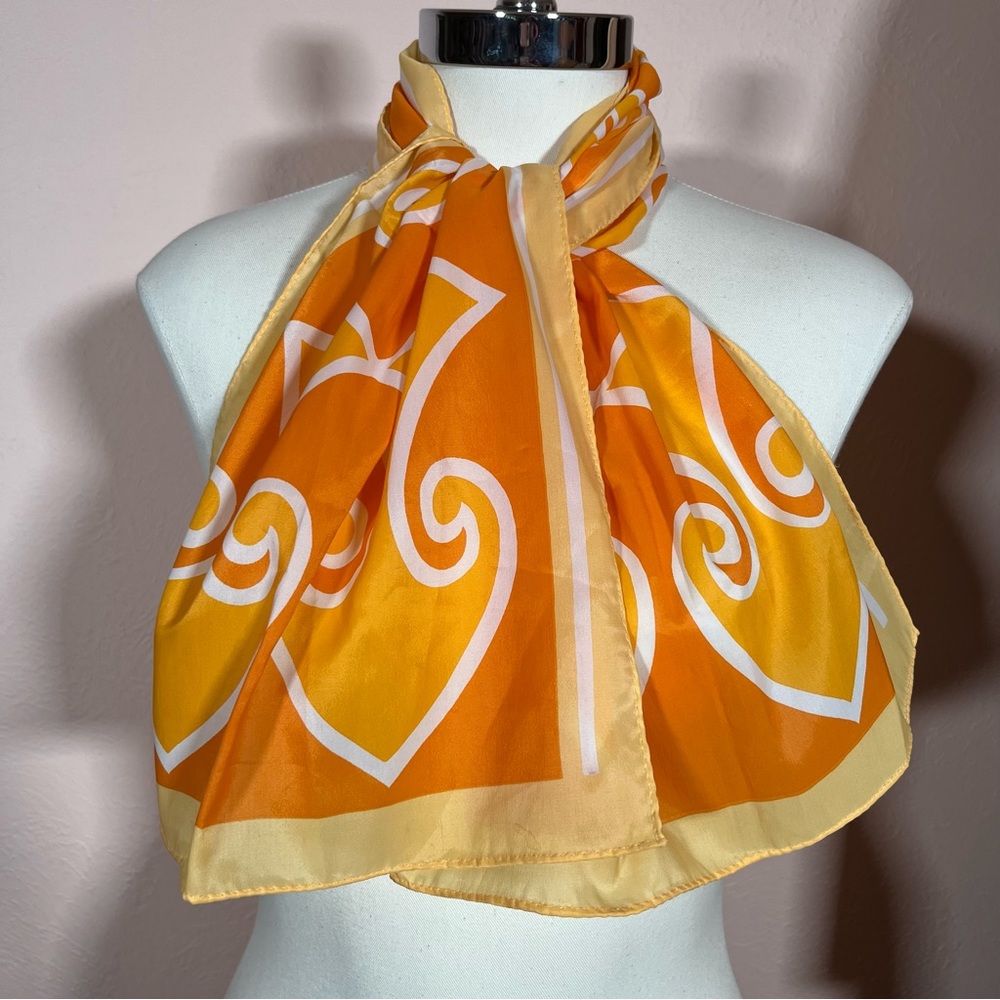 Vintage 60 70 Mod Retro Art Deco Orange Yellow Long Skinny Scarf - Picture 4 of 16